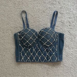 Rhinestone denim bustier top